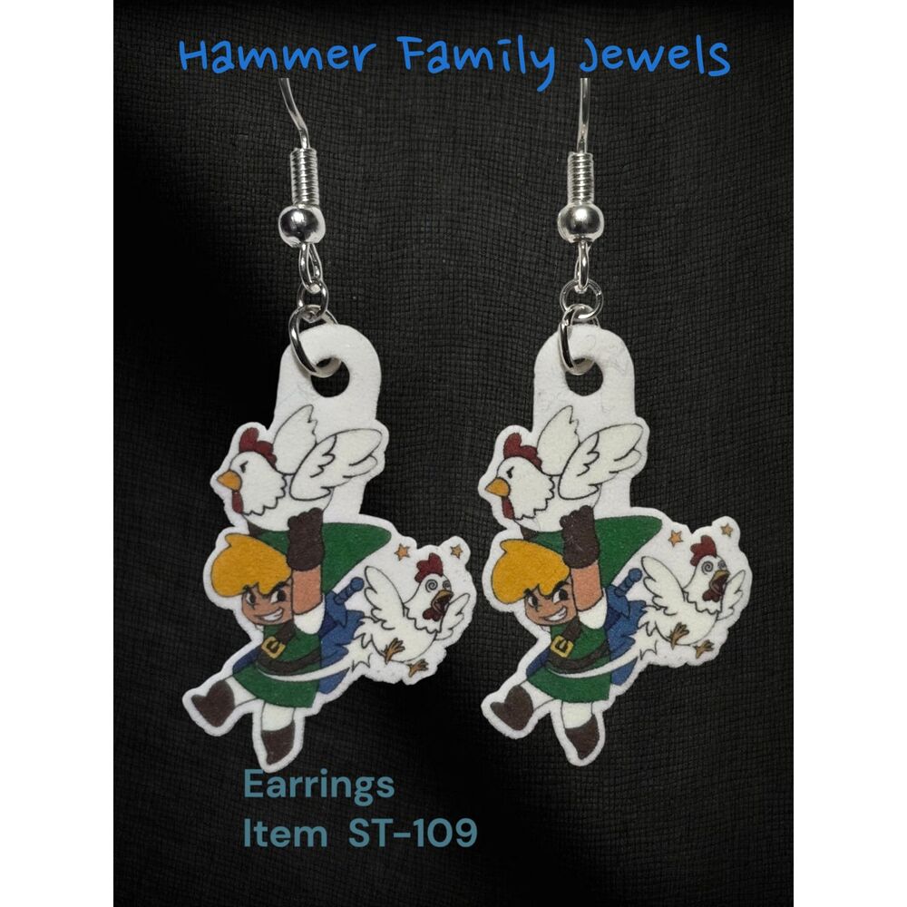 Zelda Link Kicking Chicken Earrings